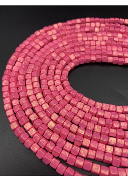 6mm Küp Model Fimo,fuşya Renk Üzeri Yaldız,sedefli, Simli Fimo Boncuk Dizisi, Polimer Kil 40CM Dizi indirimleri