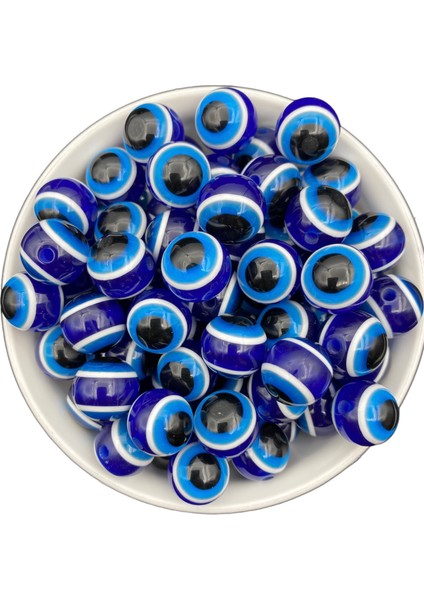10 Adet 16MM Lacivert / Koyu Mavi Akrilik Yuvarlak Nazar Boncuğu, Takı Yapım Göz Boncuk