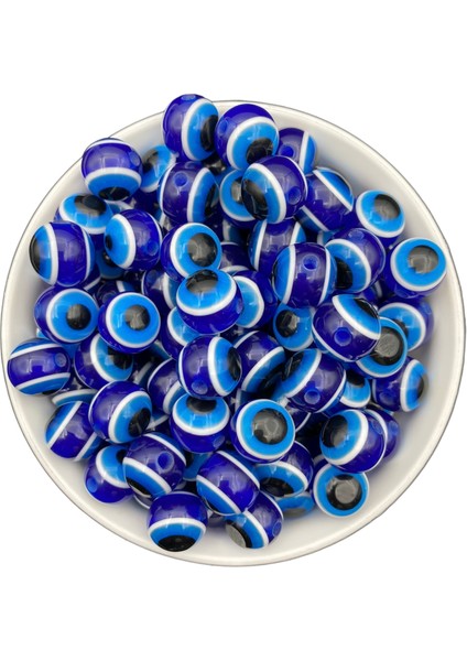 10 Adet 14MM Lacivert / Koyu Mavi Akrilik Yuvarlak Nazar Boncuğu, Takı Yapım Göz Boncuk
