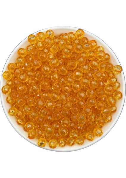 8mm Turuncu Renk Akrilik Dünya Model Boncuk,takı ve Çanta Yapım Boncuğu (50GR,~200 Adet)