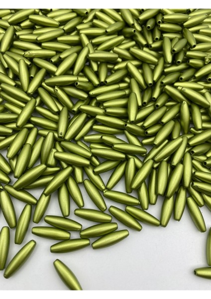 Açık Yeşil Mat Metalık Büyük Arpa Çubuk Model Boncuk,takı,çanta Boncuğu (100GR ~ 230 Adet Boncuk)