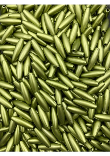 Açık Yeşil Mat Metalık Büyük Arpa Çubuk Model Boncuk,takı,çanta Boncuğu (100GR ~ 230 Adet Boncuk)