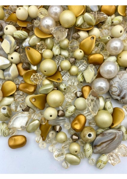 Bileklik,kolye,anahtarlık,takı Yapımı Için Krem Renk Tonlarında Karışık Plastik Boncuk (250 Gram)
