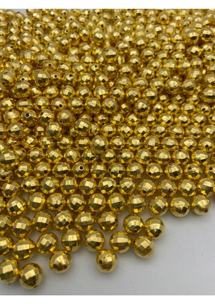 10MM Dünya Model Gold-Altınsarısı Ccb Metalize Plastik Boncuk,takı, Çanta Boncuğu (100GR,~190 Adet)