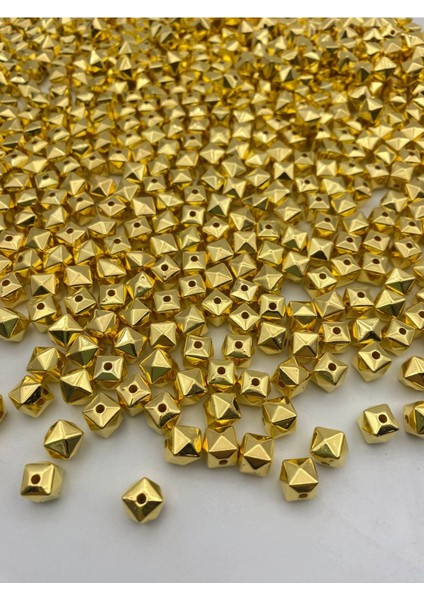 10MM Gold-Altınsarısı Küp Model Ccb Metalize Plastik Boncuk,takı, Çanta Boncuğu (100GR,~185 Adet)