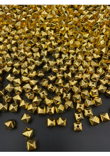10MM Gold-Altınsarısı Küp Model Ccb Metalize Plastik Boncuk,takı, Çanta Boncuğu (100GR,~185 Adet) modelleri