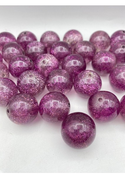 30MM Içi Simli Lila Akrilik Boncuk,takı,çanta Yapım Boncuğu (100GR,~6 Adet)
