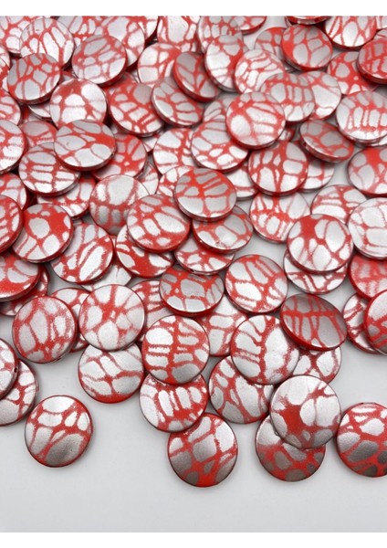 100GR 25MM Yassı Gümüş Boyalı Kırmızı Yuvarlak Akrilik Boncuk,takı, Çanta Yapım Boncuğu (~ 43 Adet),