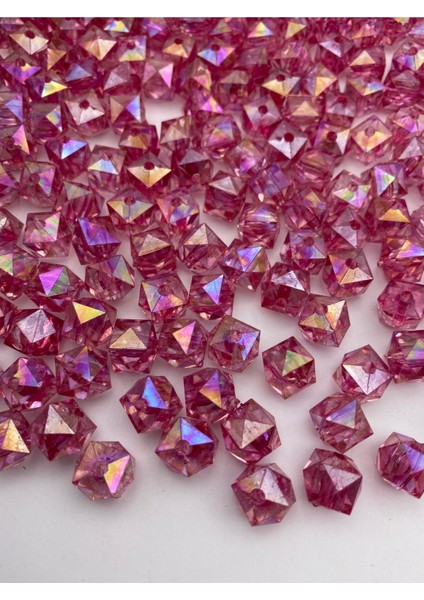 100GR 14MM Janjanlı Fuşya Renk Küp, Kübik Model Akrilik Boncuk,takı ,çanta Boncuğu (100GR,~80ADET)
