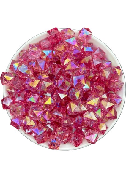 100GR 14MM Janjanlı Fuşya Renk Küp, Kübik Model Akrilik Boncuk,takı ,çanta Boncuğu (100GR,~80ADET) modelleri