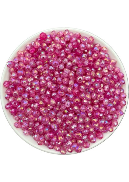 Fuşya / Koyu Pembe Renkli Basık 6mm Janjanlı Akrilik Boncuk,takı Yapım Hobi Boncuğu (25GR,~250 Adet)