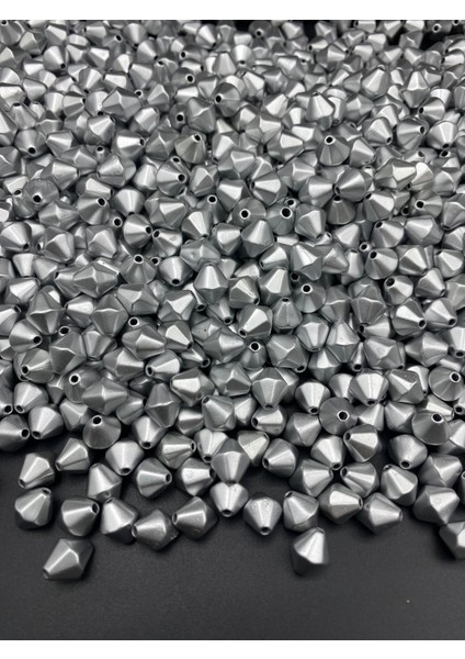 100GR 10MM Mat Metalik Gümüş Renk Piramit Boncuk , Takı Yapım Hobi Boncuğu ( ~270 Adet)