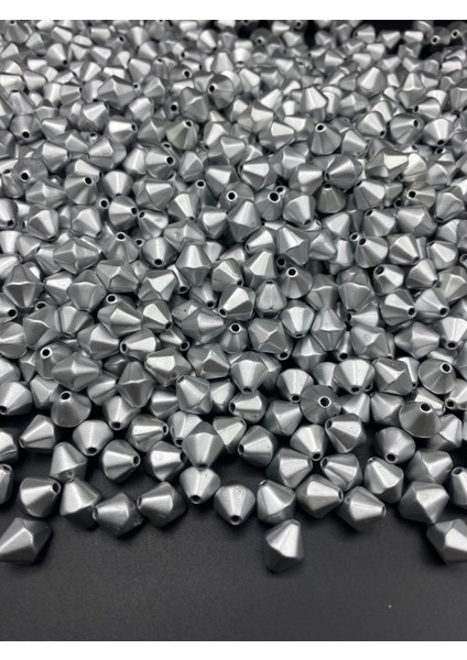 100GR 10MM Mat Metalik Gümüş Renk Piramit Boncuk , Takı Yapım Hobi Boncuğu ( ~270 Adet) modelleri