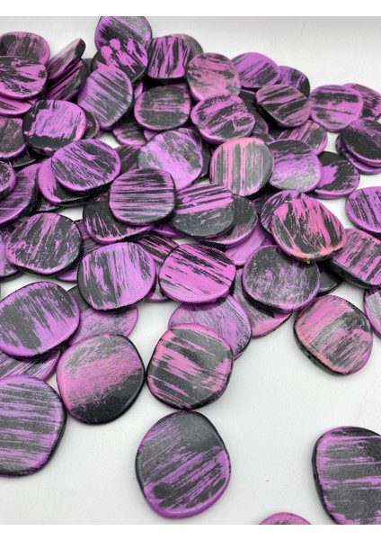 100GR Simli Yassı Siyah Üzeri Mor Renk Fırça Boyalı Akrilik Boncuk, Çanta Boncuğu (~17ADET) fiyatları