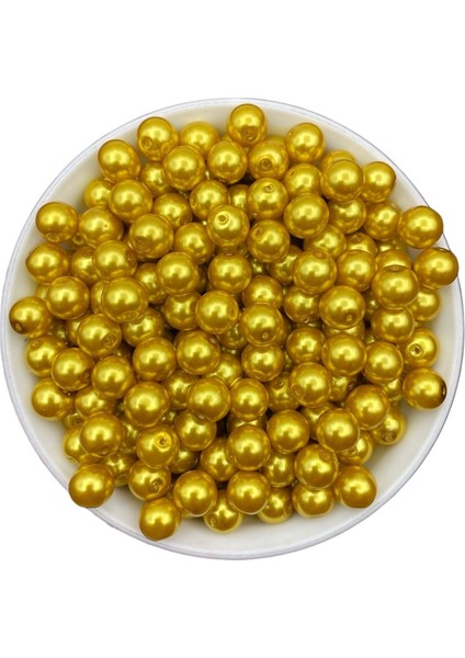 10MM Sarı / Gold Renk Cam Inci Boncuk, Takı Aksesuar Yapım Boncuğu (50GR,~35ADET)