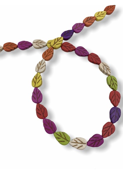 14MM Yaprak Model Karışık Renkli Sıkma Dizi Doğaltaş ,doğaltaş Dizisi (~29ADET )