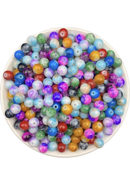 50GR 8mm Desenli Karışık Renkli Cam Inci Boncuk,takı Yapımı,hobi Boncuğu (~70 Adet)