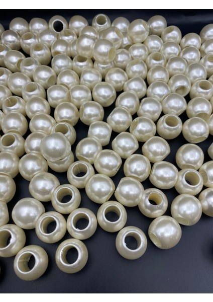 Iri Delikli 50GR 18MM Krem Renk Lüks / Lüx Kaplama Plastik Inci Boncuk (50GR,~16 Adet)