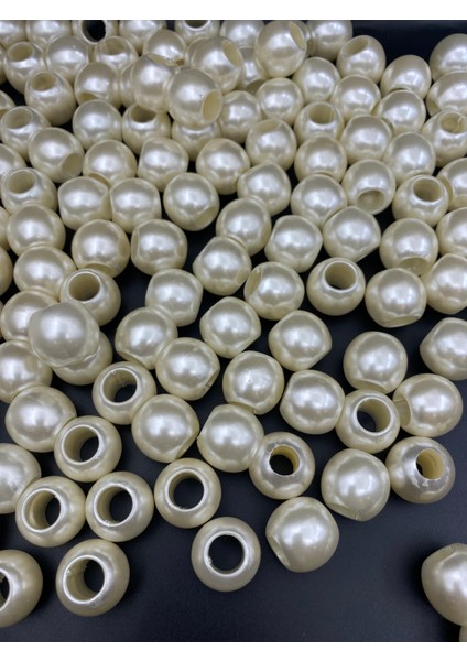 Iri Delikli 50GR 18MM Krem Renk Lüks / Lüx Kaplama Plastik Inci Boncuk (50GR,~16 Adet) fiyatları