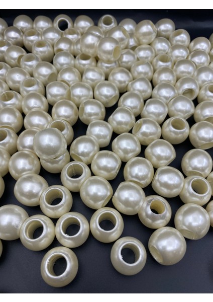 Iri Delikli 50GR 18MM Krem Renk Lüks / Lüx Kaplama Plastik Inci Boncuk (50GR,~16 Adet) fırsatları