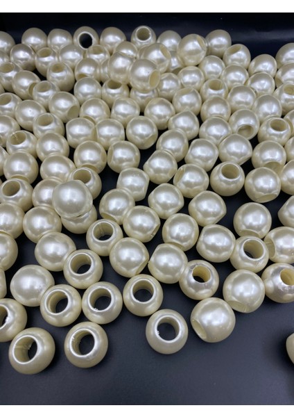Iri Delikli 50GR 18MM Krem Renk Lüks / Lüx Kaplama Plastik Inci Boncuk (50GR,~16 Adet) indirimleri