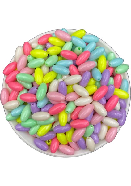 25GR Pastel 8X14MM Arpa Model Akrilik Boncuk,takı, Hobi Çanta Yapım Boncuğu (25GR,~45ADET )