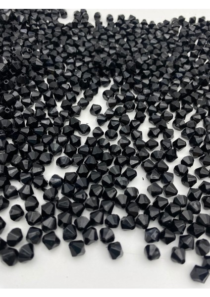 50GR 8mm Siyah Renk Piramit Model Akrilik Boncuk,takı,çanta Yapım Boncuğu (50GR,~250 Adet)