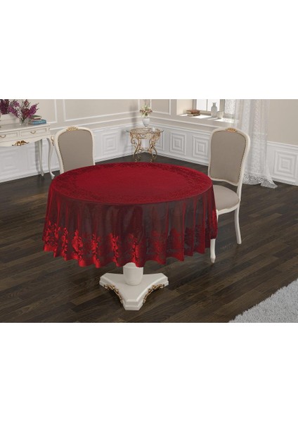 Osmanlı Desen Yuvarlak Masa Örtüsü Kırmızı 160 cm yuvarlak
