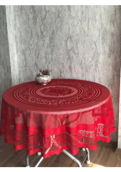 Osmanlı Desen Yuvarlak Masa Örtüsü Kırmızı 160 cm yuvarlak