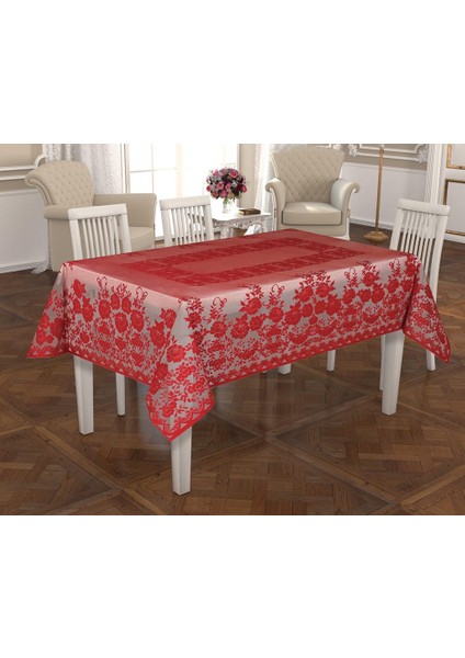 Osmanlı Desen Yuvarlak Masa Örtüsü Kırmızı 160 cm yuvarlak
