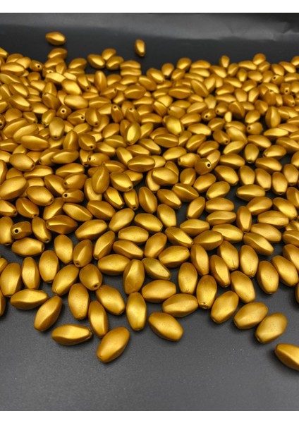 Burgulu Mat Metalik Gold / Sarı Renk Boncuk 8X14MM, Çanta Yapım Boncuğu ( 100GR, ~170 Adet)