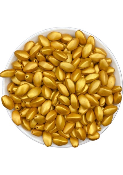 Burgulu Mat Metalik Gold / Sarı Renk Boncuk 8X14MM, Çanta Yapım Boncuğu ( 100GR, ~170 Adet) modelleri
