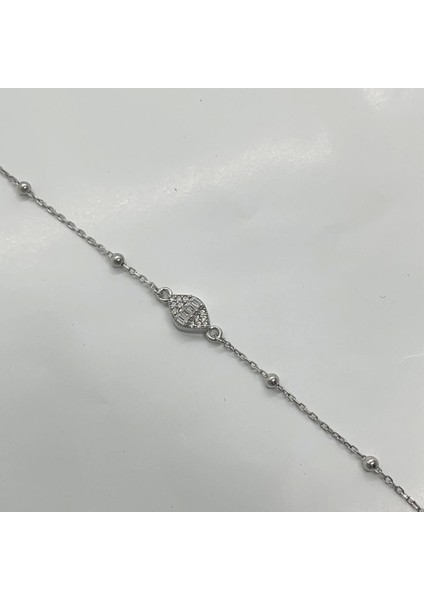 925 Ayar Gümüş Zirkon Taşı Süslemeli Top Zincirli Kadın Bileklik modelleri