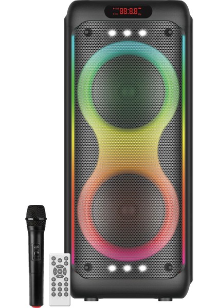 BTS-1829 100W Karaoke Ses Sistemi 2X10 Inç Rgb Efektli Party Box Mikrofonlu Bluetooth Hoparlör