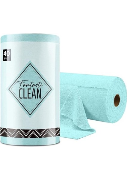 Çok Amaçlı Rulo Mikrofiber Temizlik Bezi 30X30 40 Yapraklı Mavi