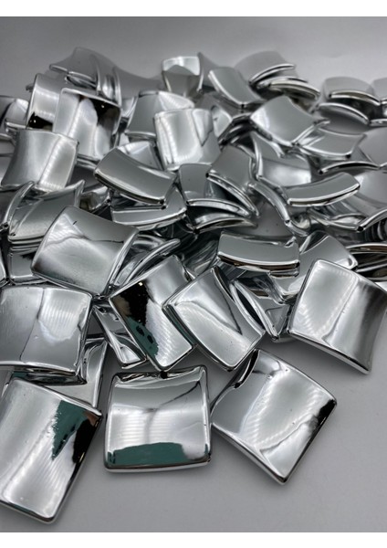 100GR Nikel / Gümüş Renk Metalize Kare Baklava Model Boncuk,takı Çanta Boncuğu (100GR,~17 Adet)