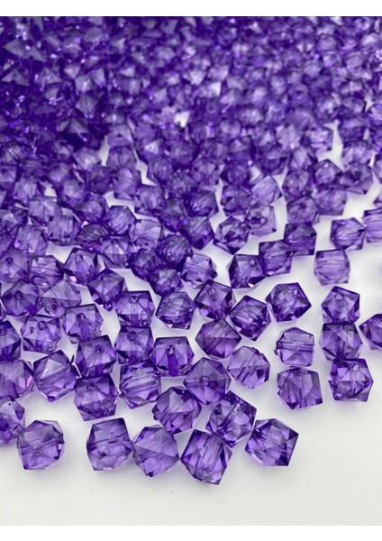 100GR 10MM Koyu Lila / Mor Renk Küp, Kübik Model Akrilik Boncuk,takı,çanta Boncuğu (100GR,~180 Adet)