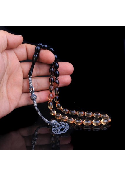 1000 Ayar Kazaz Püsküllü Şeffaf Siyah Ateş Kehribar Tesbih fiyatları