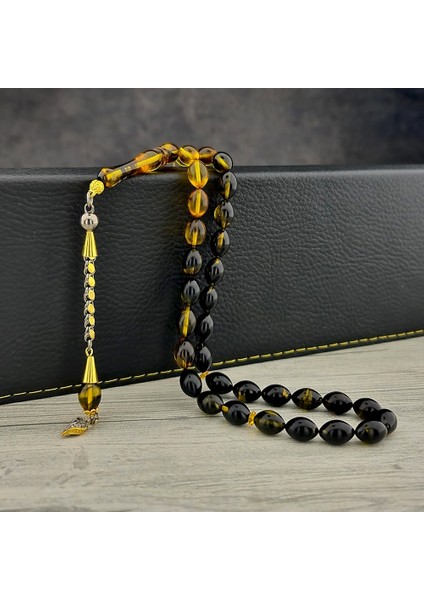 925 Ayar Altın Kaplama Püsküllü Ateş Kehribar Tesbih