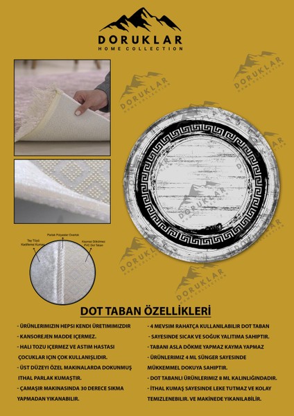 Kaymaz Taban Yıkanabilir Dijital Baskı Dekoratif Modern Desenli Yuvarlak Dot Taban Halı