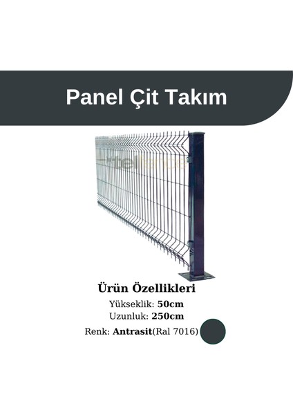 50X250CM Antrasit Panel Çit Takım (2,5 Metre)