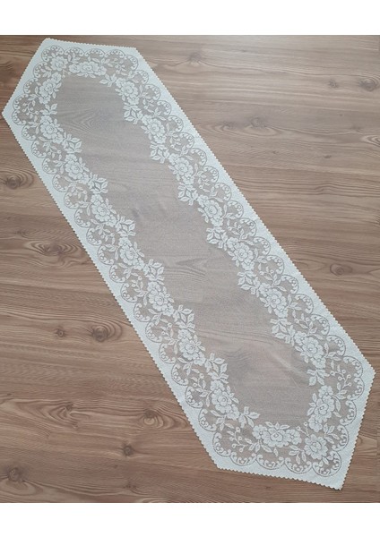 Güllü Desen Örme Runner Örtüsü 40 x 140 cm Krem