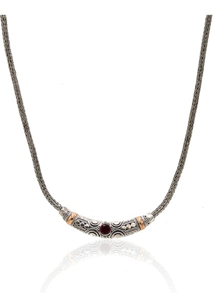 Yakut Taşlı 925 Ayar Saf Gümüş Hasır Zincir Unisex Kolye 201023659