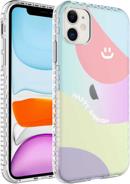 Heptek İletişim Apple iPhone 11 Kılıf Airbag Kenarlı Renkli Desenli Silikon Elegans Kapak-No7