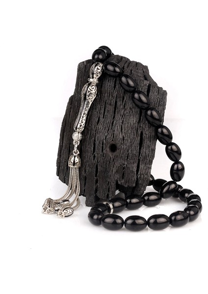 925 Ayar Gümüş Püsküllü Ateş Kehribar Tesbih