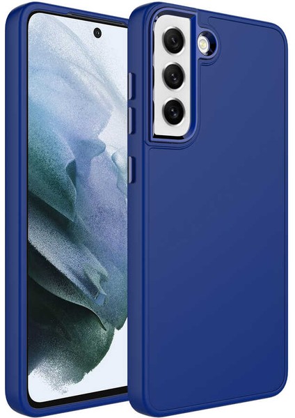 Galaxy S21 Fe Kılıf Metal Çerçeve ve Buton Tasarımlı Silikon Luna Kapak-Lacivert