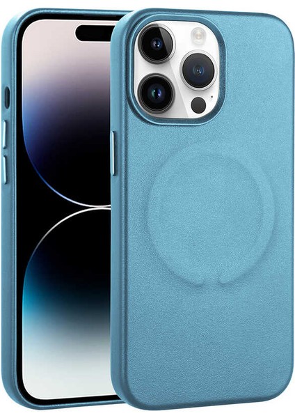 Apple iPhone 14 Pro Kılıf Pu Deri Magsafe Wireless Şarj Özellikli Zore Derix Kapak-Mavi