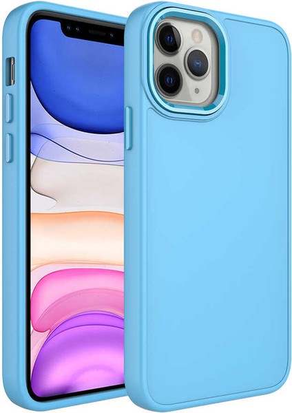 Apple iPhone 12 Pro Kılıf Metal Çerçeve ve Buton Tasarımlı Silikon Luna Kapak-Sierra Mavi