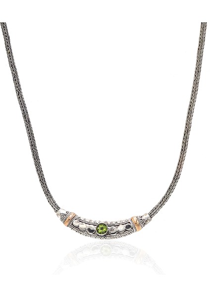 Yeşim Taşlı 925 Ayar Saf Gümüş Hasır Zincir Unisex Kolye 201023660