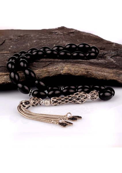 925 Ayar Gümüş Zirkon Taşlı Püsküllü Ateş Kehribar Tesbih fiyatları